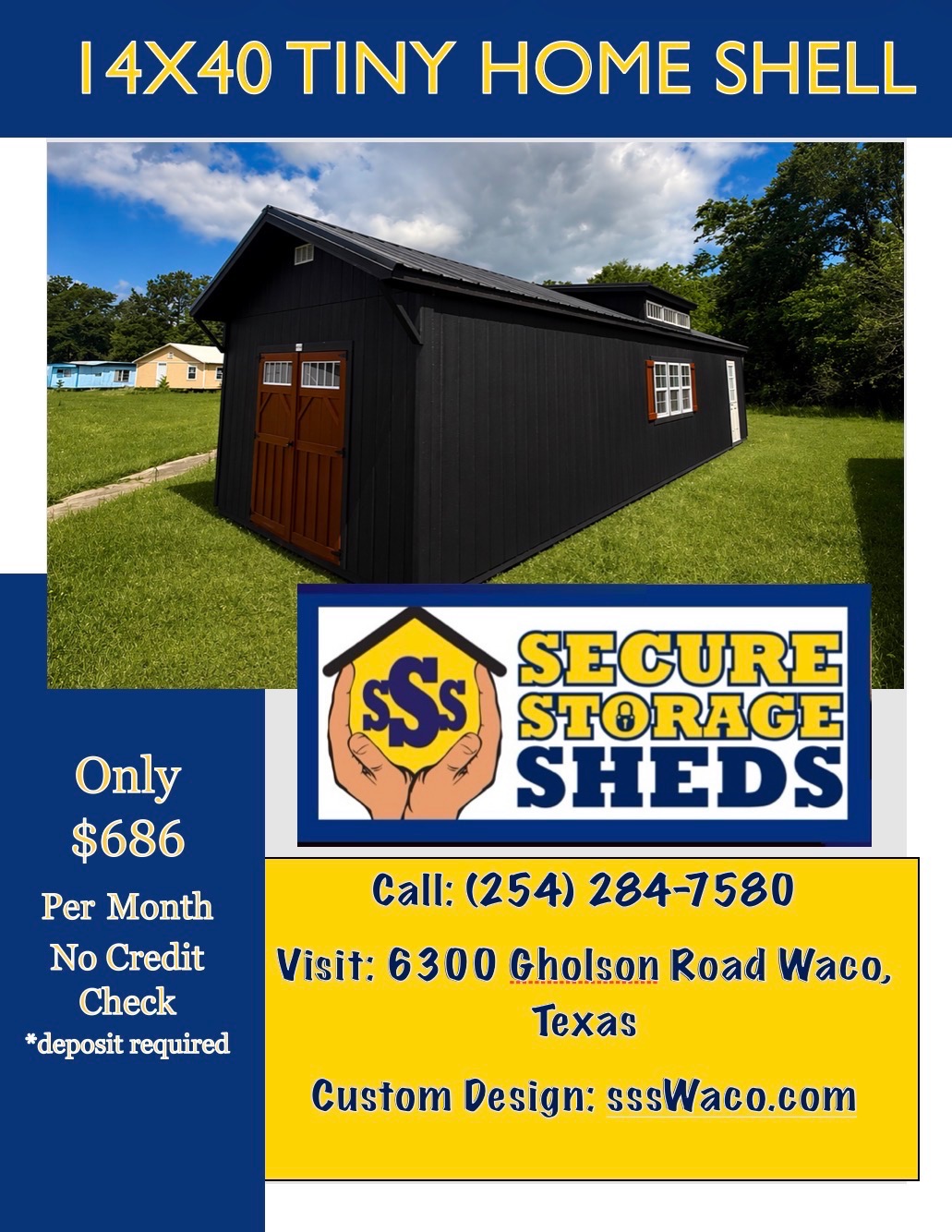 14x40 Tiny Home Shell — $686 per month, no credit check (deposit required)